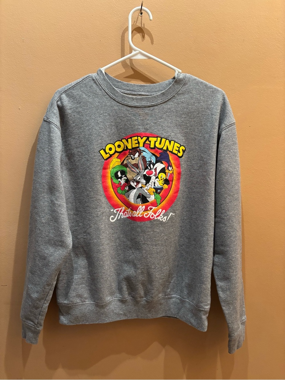 Looney Tunes That’s all Folks Grey Crew Neck Sweatshirt size medium